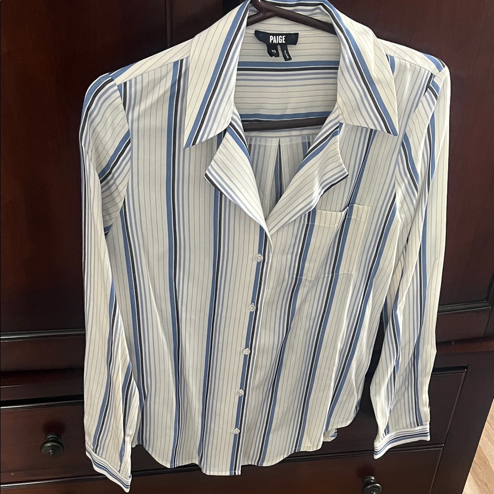 PAIGE women’s White and Blue Striped Button Down Shirt